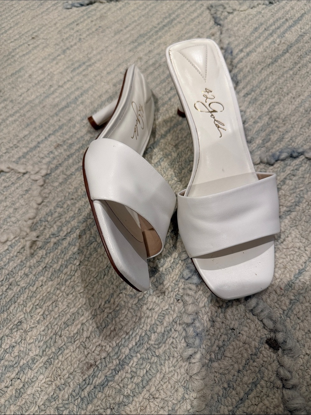 42 GOLD White Square-Toe Slide Mules